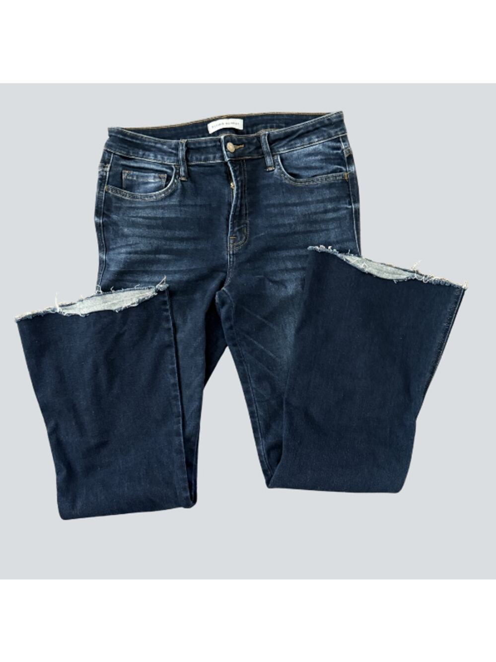 Flying Monkey Dark Wash Flare Jeans Raw Hem Distressed Size 30 Stretch